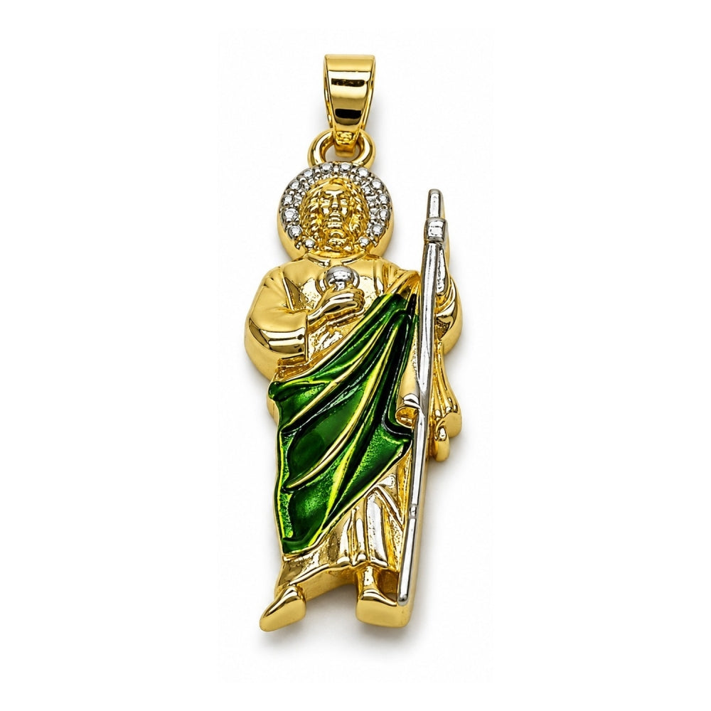 Oro Laminado Religious Pendant, Gold Filled Style San Judas Design, Polished, Tricolor