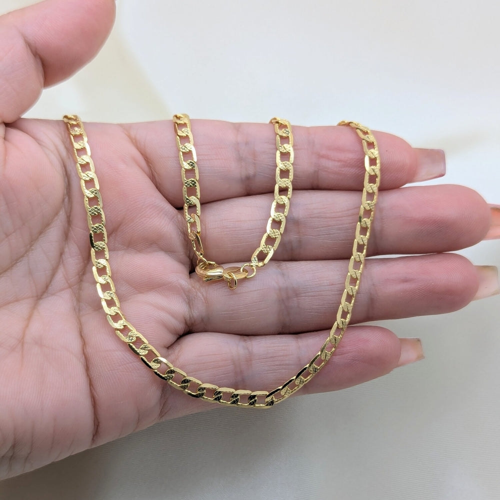 Oro Laminado Basic Necklace, Gold Filled Style Pave Cuban Design, Polished, Golden Finish