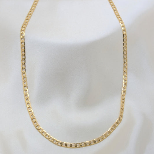 Oro Laminado Basic Necklace, Gold Filled Style Pave Cuban Design, Polished, Golden Finish