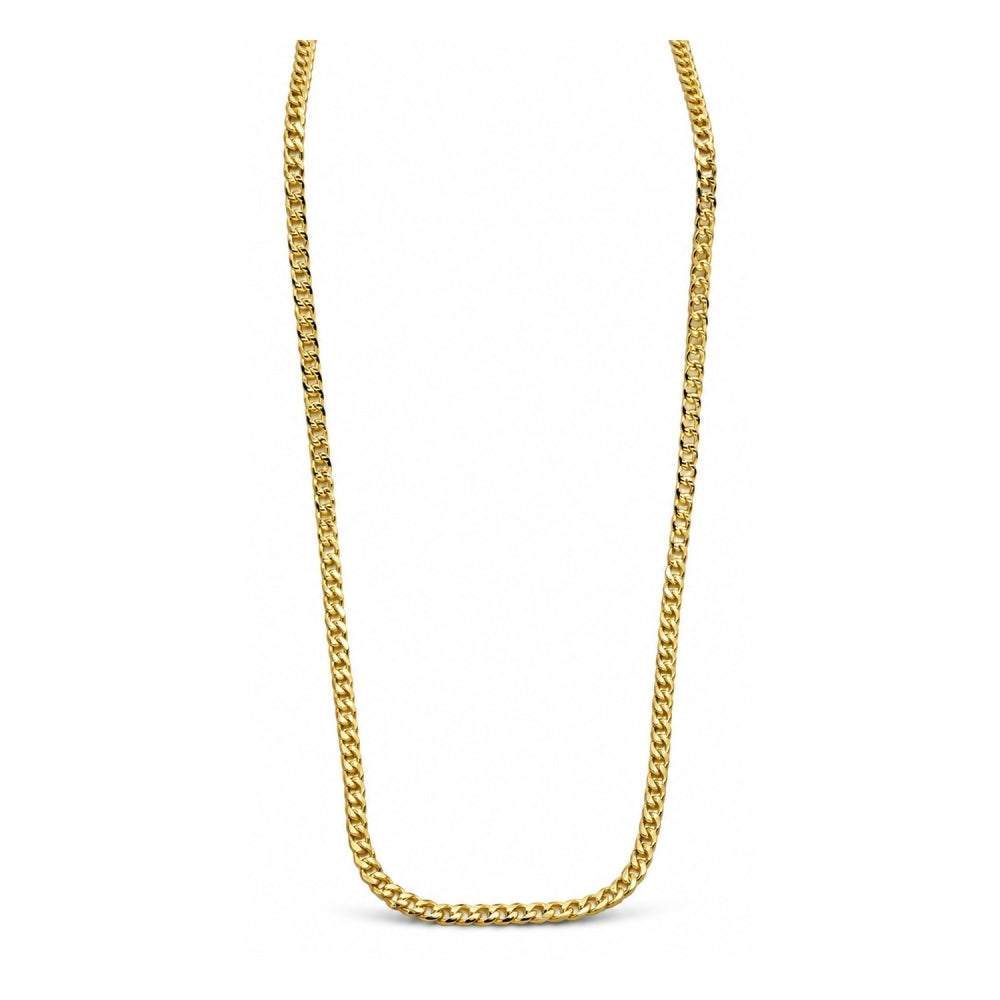 Oro Laminado Basic Necklace, Gold Filled Style Pave Cuban Design, Polished, Golden Finish