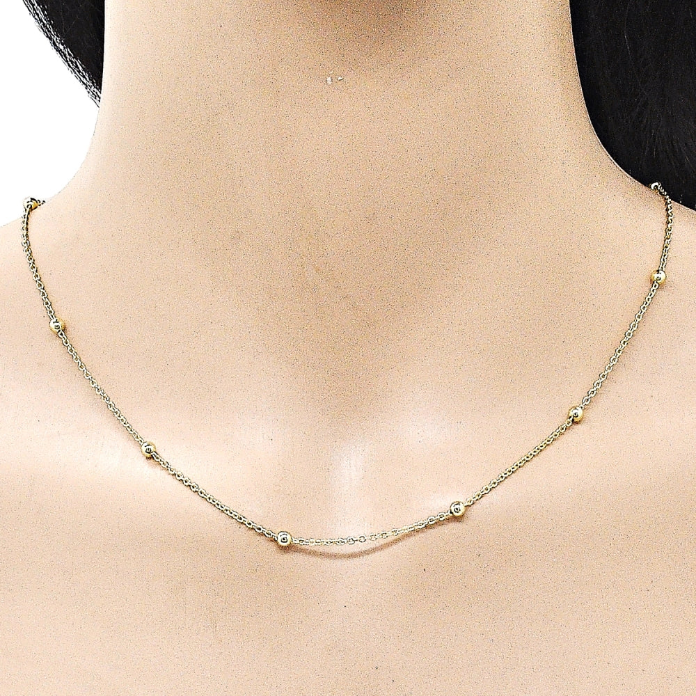 Oro Laminado Basic Necklace, Gold Filled Style Rolo and Ball Design, Polished, Golden Finish