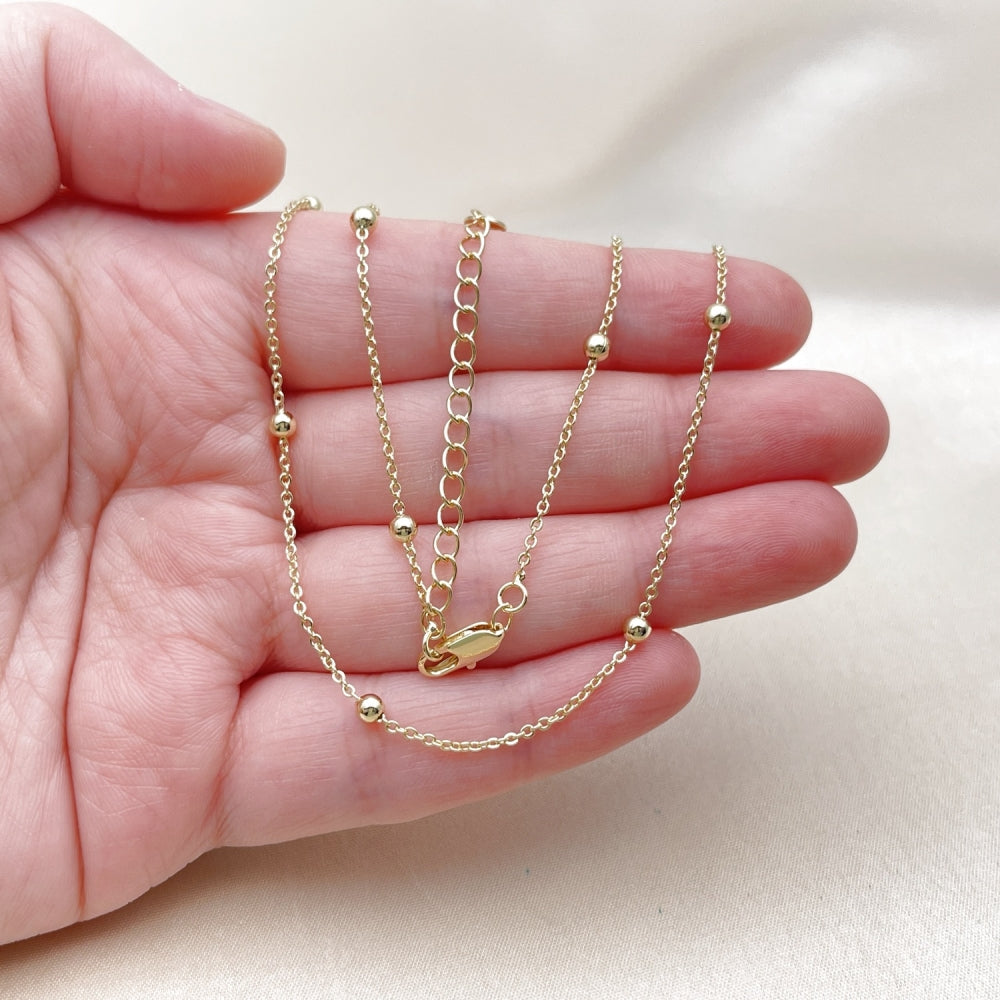 Oro Laminado Basic Necklace, Gold Filled Style Rolo and Ball Design, Polished, Golden Finish