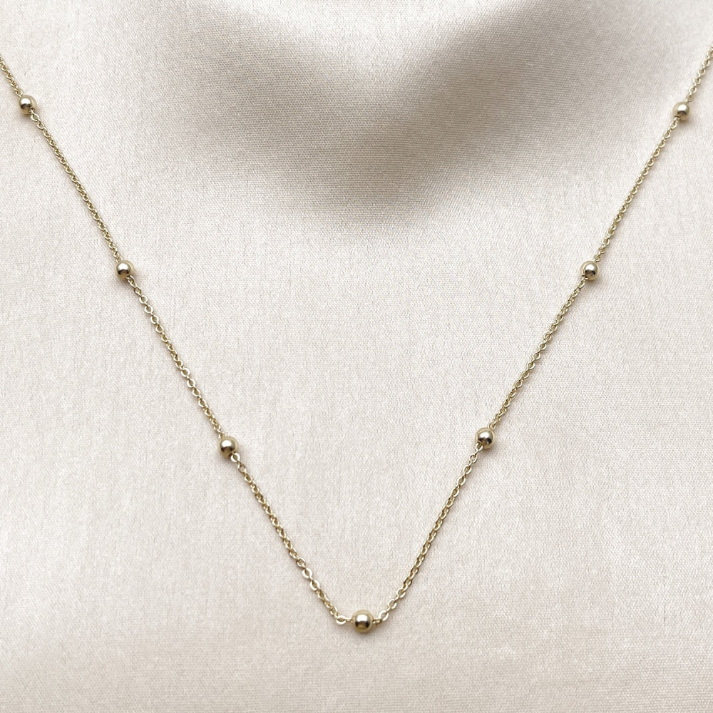 Oro Laminado Basic Necklace, Gold Filled Style Rolo and Ball Design, Polished, Golden Finish