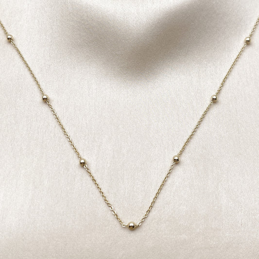 Oro Laminado Basic Necklace, Gold Filled Style Rolo and Ball Design, Polished, Golden Finish