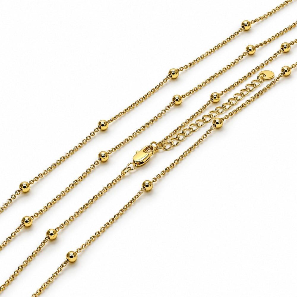 Oro Laminado Basic Necklace, Gold Filled Style Rolo and Ball Design, Polished, Golden Finish