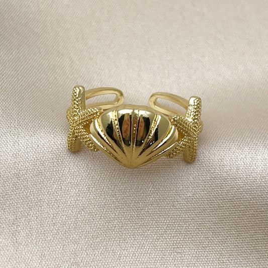 Oro Laminado Elegant Ring, Gold Filled Style Shell and Star Design, Polished, Golden Finish