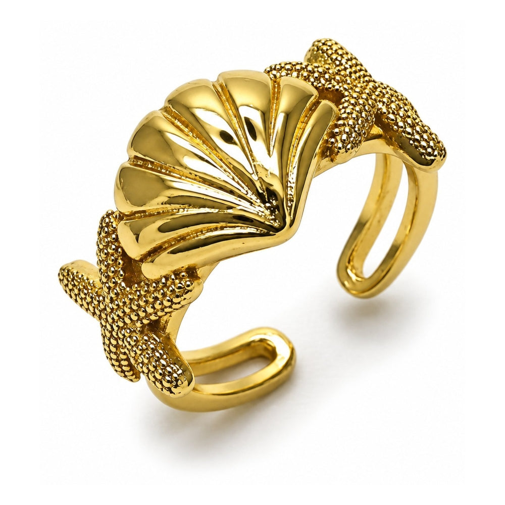 Oro Laminado Elegant Ring, Gold Filled Style Shell and Star Design, Polished, Golden Finish