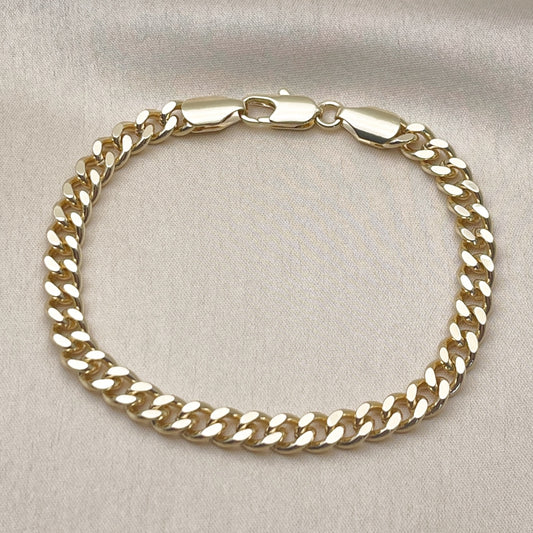 Oro Laminado Basic Bracelet, Gold Filled Style Miami Cuban Design, Polished, Golden Finish