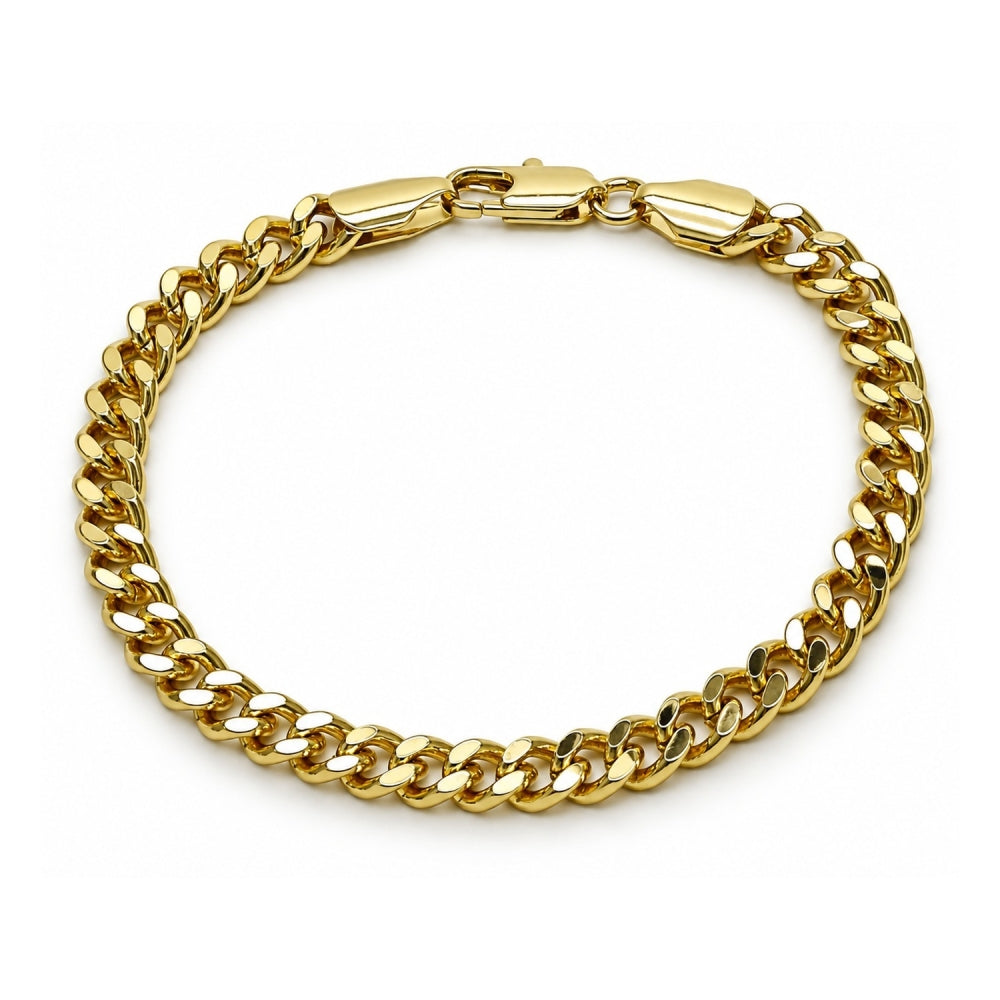 Oro Laminado Basic Bracelet, Gold Filled Style Miami Cuban Design, Polished, Golden Finish