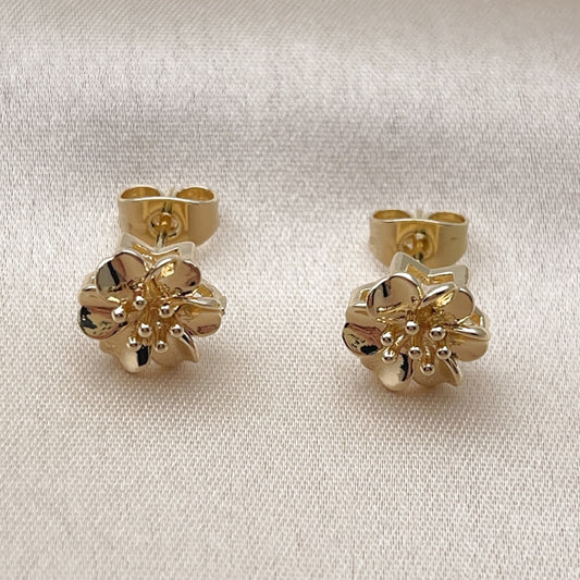 Oro Laminado Stud Earring, Gold Filled Style Flower Design, Polished, Golden Finish