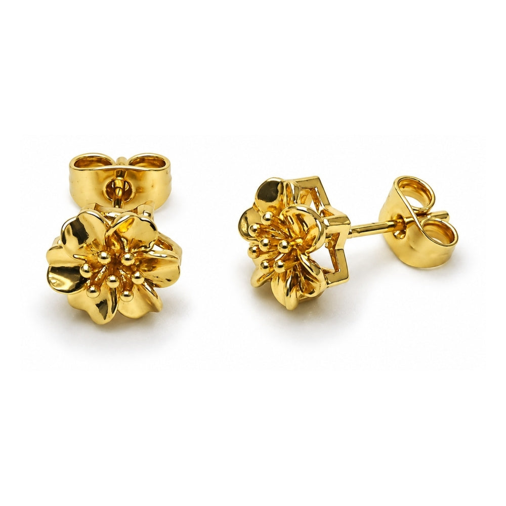 Oro Laminado Stud Earring, Gold Filled Style Flower Design, Polished, Golden Finish