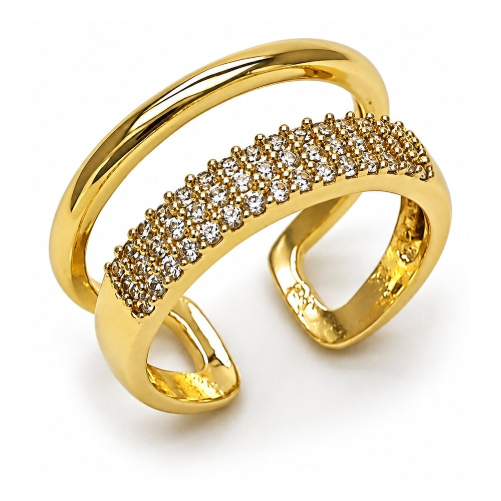 Oro Laminado Elegant Ring, Gold Filled Style with White Micro Pave, Polished, Golden Finish
