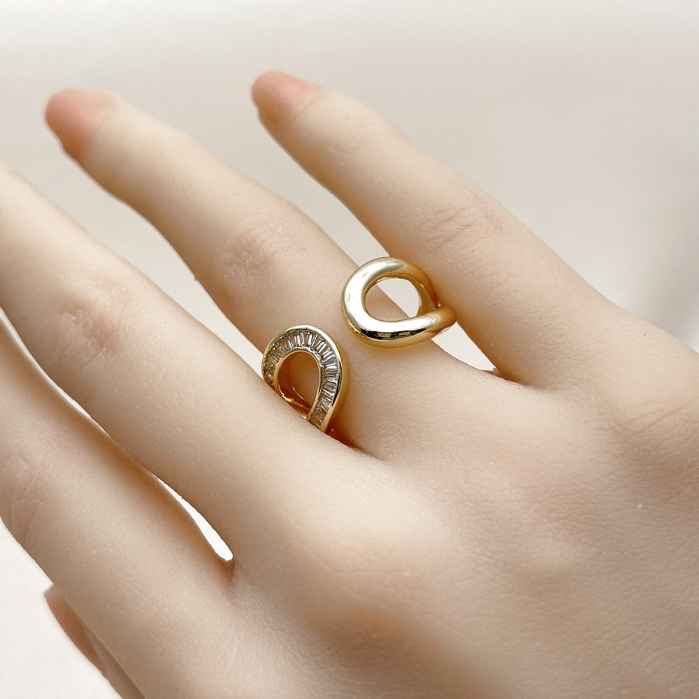 Oro Laminado Multi Stone Ring, Gold Filled Style Baguette and Teardrop Design, with White Cubic Zirconia, Polished, Golden Finish