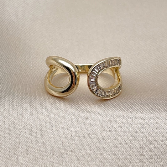 Oro Laminado Multi Stone Ring, Gold Filled Style Baguette and Teardrop Design, with White Cubic Zirconia, Polished, Golden Finish
