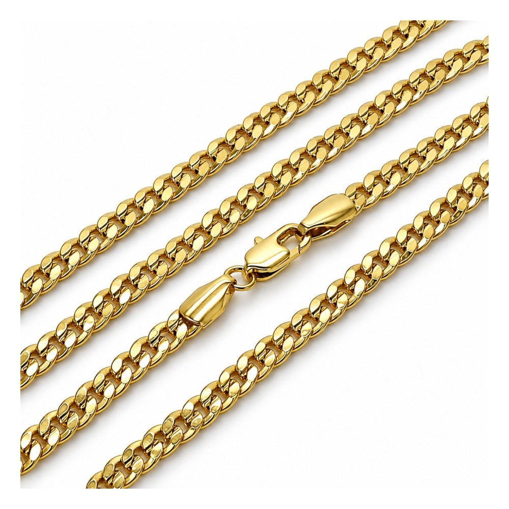 Oro Laminado Basic Necklace, Gold Filled Style Concave Cuban Design, Polished, Golden Finish