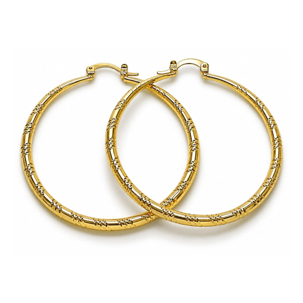 Oro Laminado Large Hoop, Gold Filled Style Hollow Design, Diamond Cutting Finish, Golden Finish