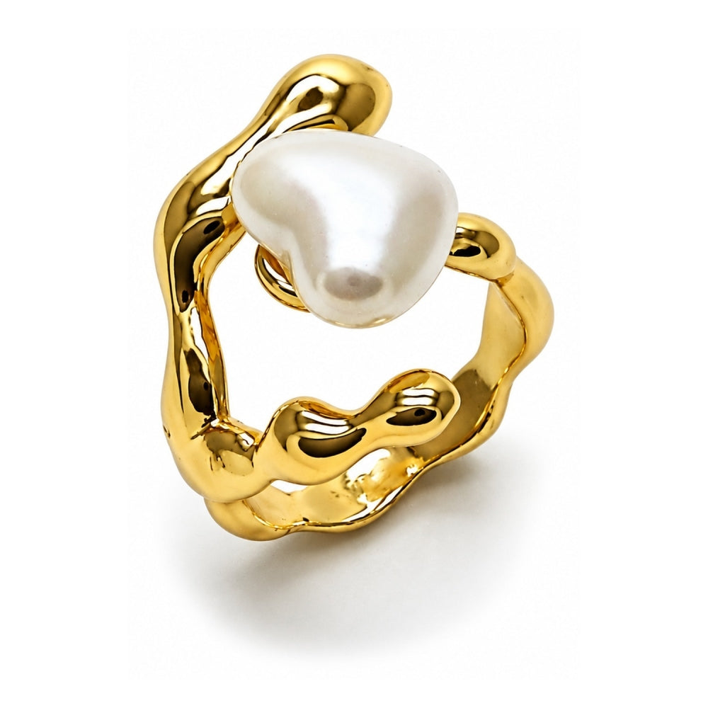 Oro Laminado Multi Stone Ring, Gold Filled Style Heart Design, with Ivory Mother of Pearl, Polished, Golden Finish