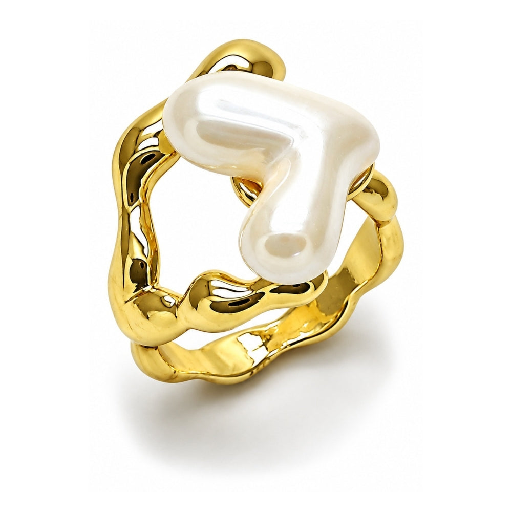 Oro Laminado Multi Stone Ring, Gold Filled Style Heart Design, with Ivory Mother of Pearl, Polished, Golden Finish