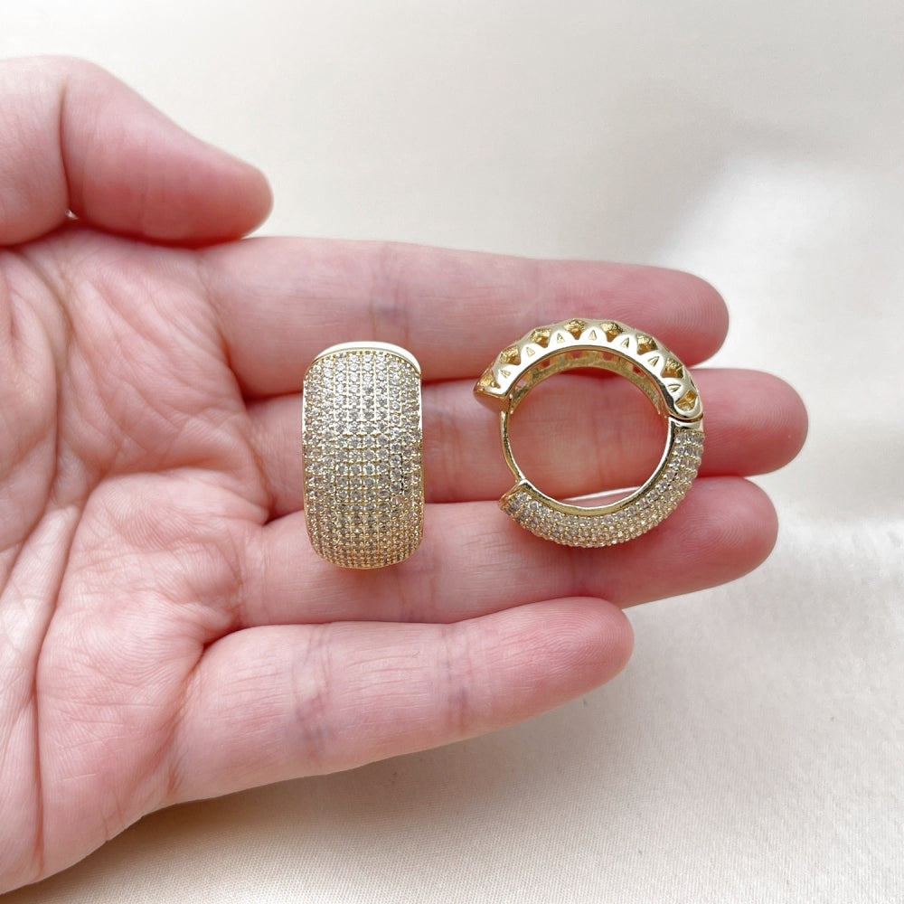 Oro Laminado Huggie Hoop, Gold Filled Style with White Cubic Zirconia, Polished, Golden Finish
