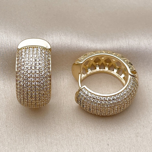 Oro Laminado Huggie Hoop, Gold Filled Style with White Cubic Zirconia, Polished, Golden Finish
