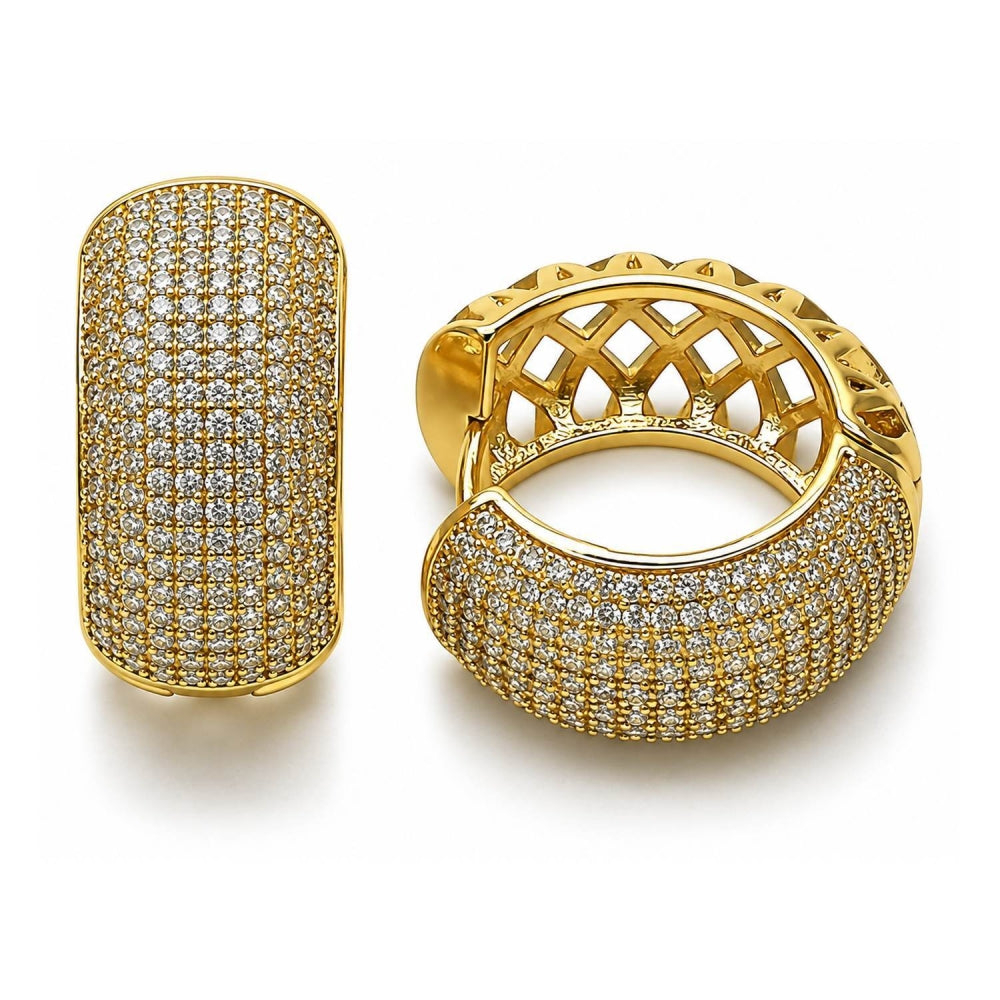 Oro Laminado Huggie Hoop, Gold Filled Style with White Cubic Zirconia, Polished, Golden Finish