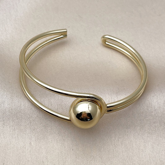 Oro Laminado Individual Bangle, Gold Filled Style Ball Design, Polished, Golden Finish