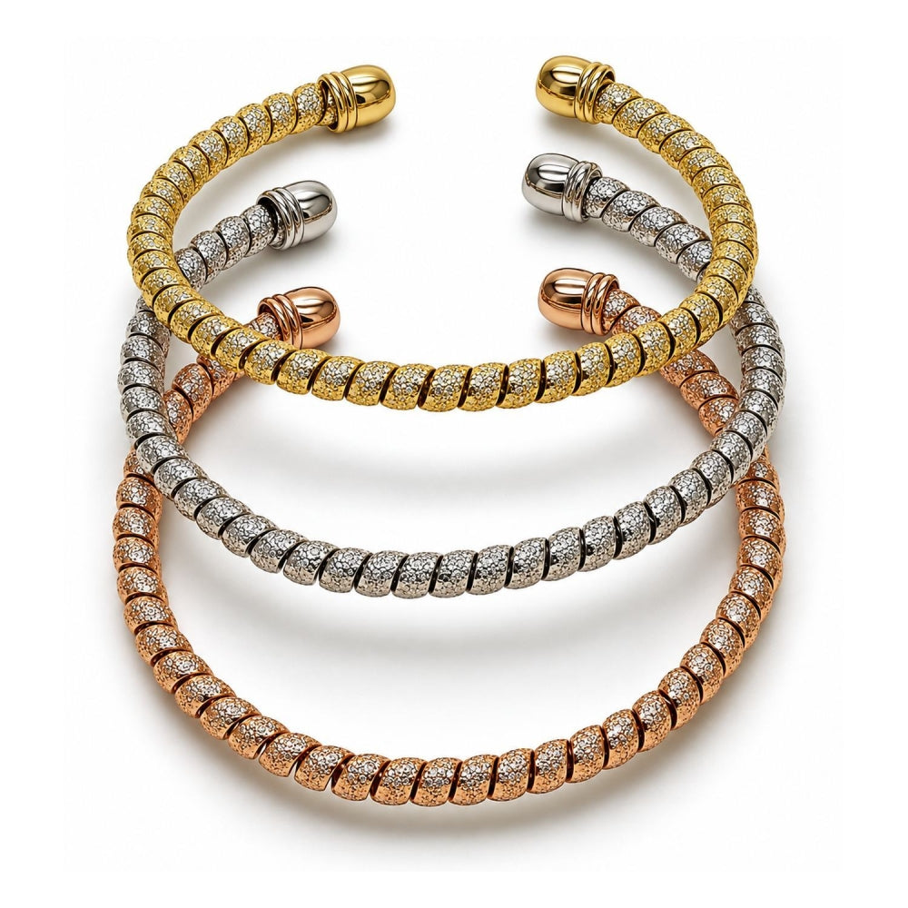 Oro Laminado Trio Bangle, Gold Filled Style Twist Design, Matte Finish, Tricolor