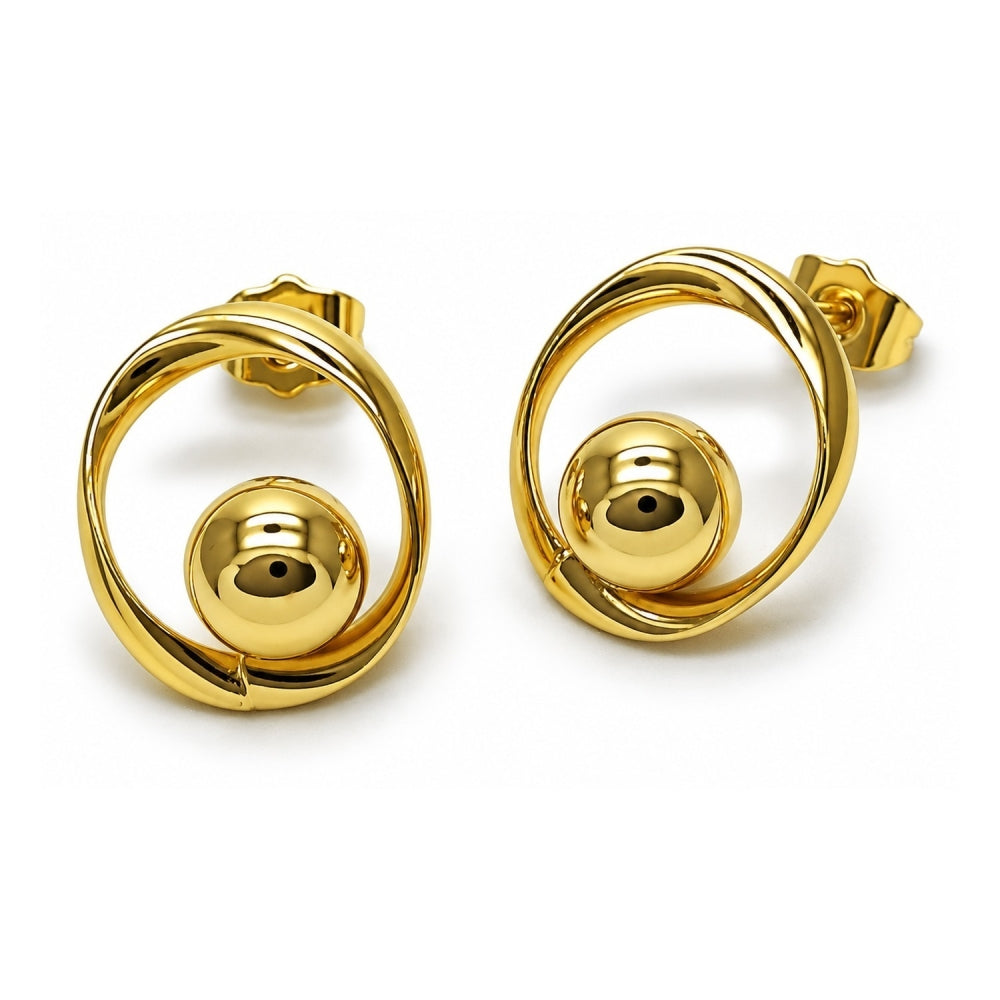 Oro Laminado Stud Earring, Gold Filled Style Ball Design, Polished, Golden Finish