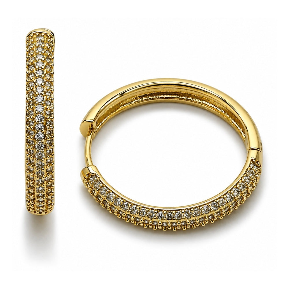 Oro Laminado Huggie Hoop, Gold Filled Style with White Cubic Zirconia, Polished, Golden Finish