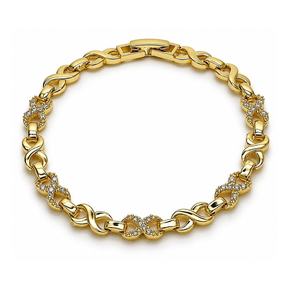 Oro Laminado Fancy Bracelet, Gold Filled Style Infinite Design, with White Cubic Zirconia, Polished, Golden Finish