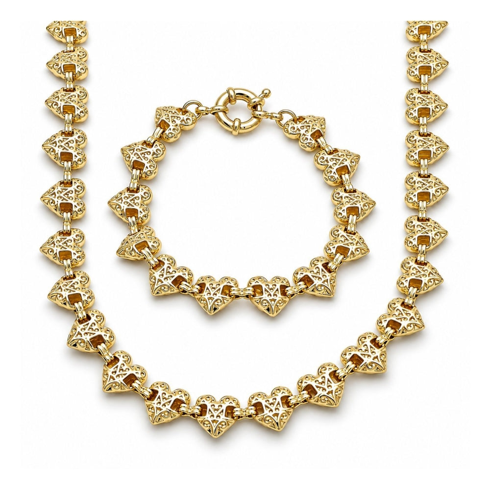Oro Laminado Necklace and Bracelet, Gold Filled Style Heart and Anchor Design, Polished, Golden Finish