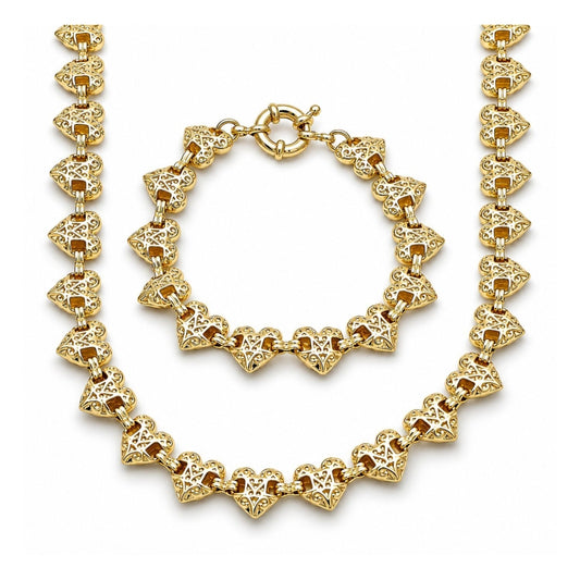 Oro Laminado Necklace and Bracelet, Gold Filled Style Heart and Anchor Design, Polished, Golden Finish