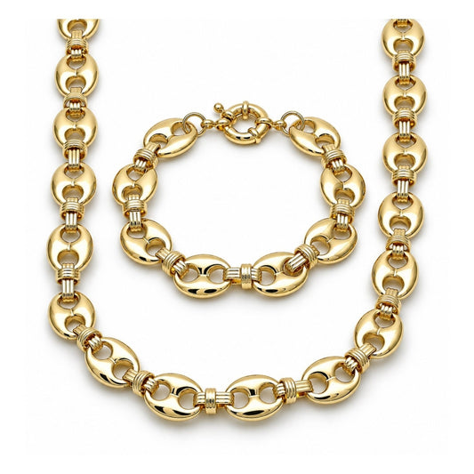 Oro Laminado Necklace and Bracelet, Gold Filled Style Puff Mariner Design, Polished, Golden Finish