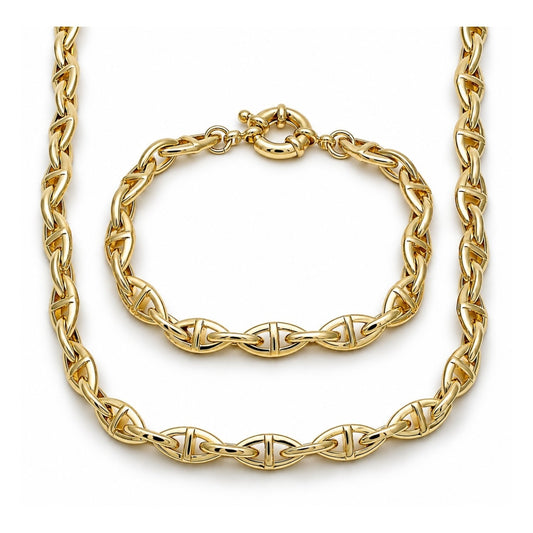 Oro Laminado Necklace and Bracelet, Gold Filled Style Puff Mariner and Mariner Design, Polished, Golden Finish