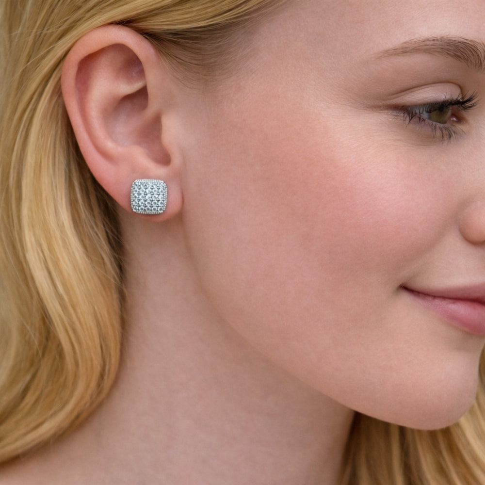 Rhodium Gold Filled Stud Earring, with White Cubic Zirconia, Polished, Rhodium Finish