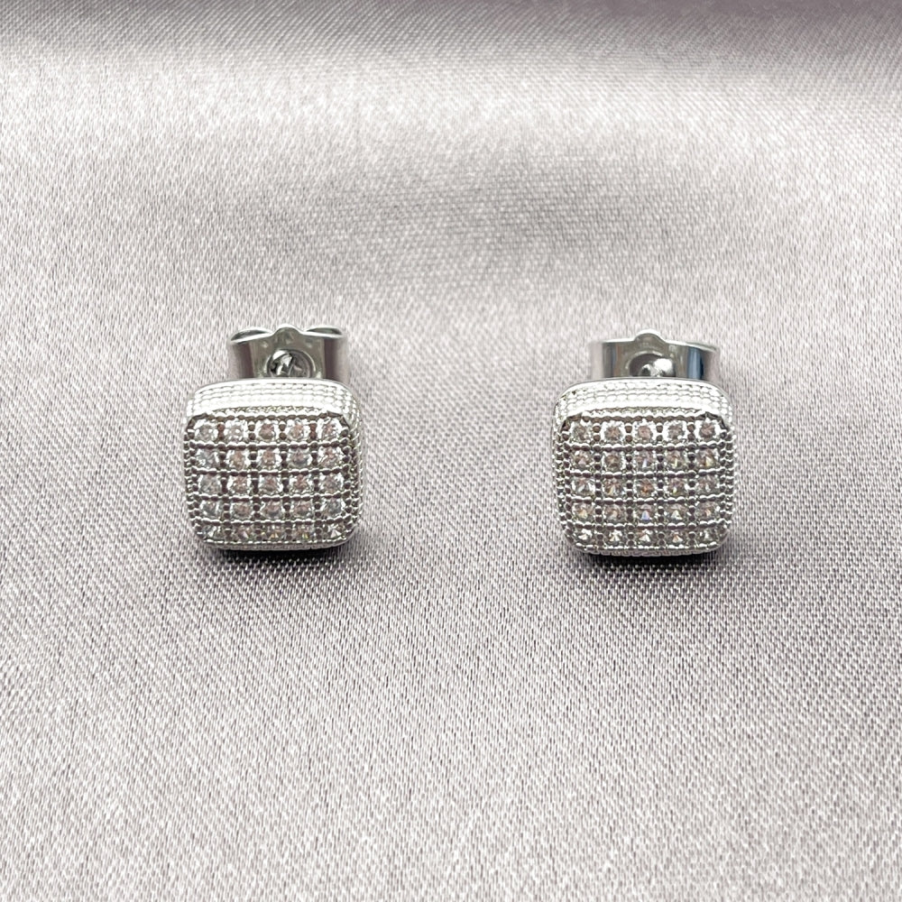 Rhodium Gold Filled Stud Earring, with White Cubic Zirconia, Polished, Rhodium Finish