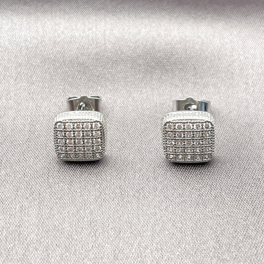 Rhodium Gold Filled Stud Earring, with White Cubic Zirconia, Polished, Rhodium Finish