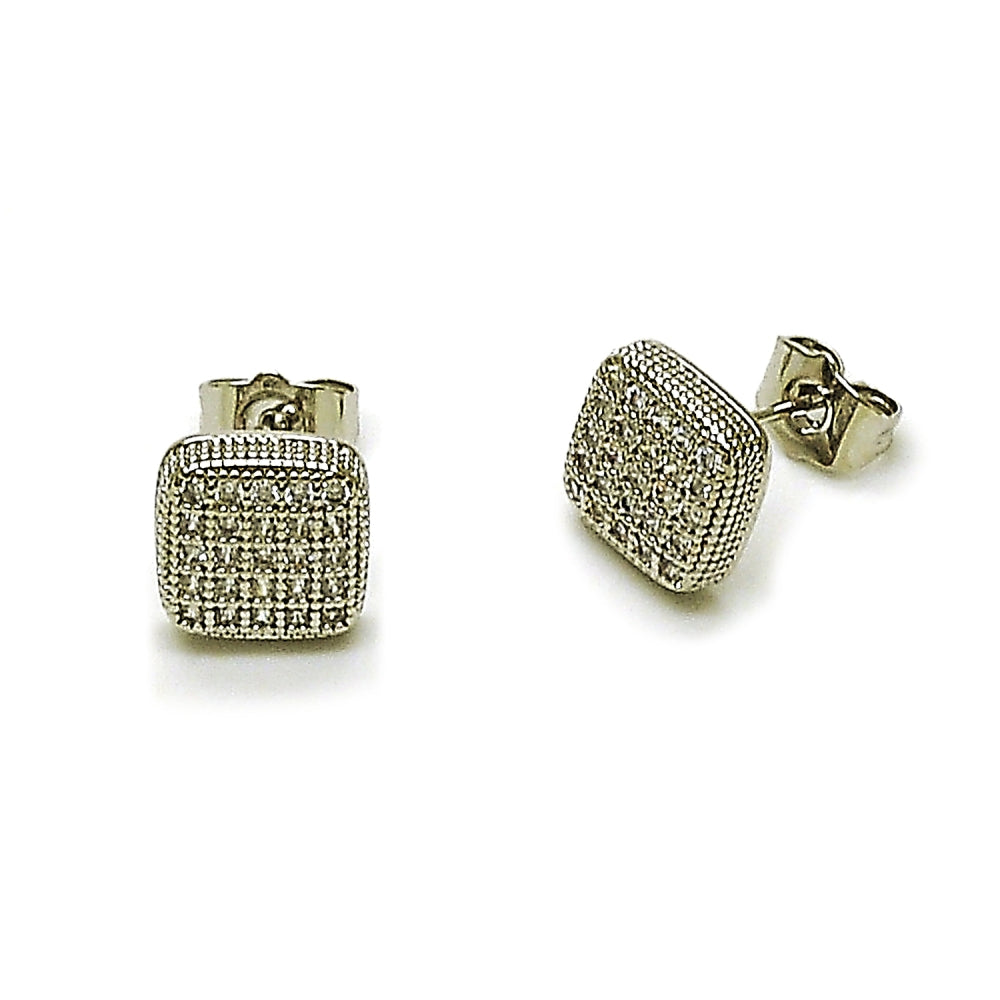 Rhodium Gold Filled Stud Earring, with White Cubic Zirconia, Polished, Rhodium Finish