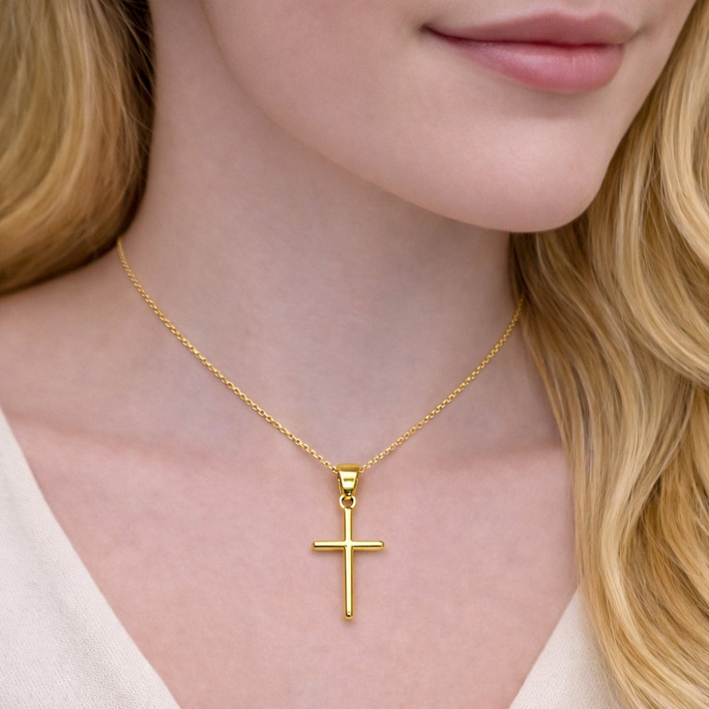 Oro Laminado Religious Pendant, Gold Filled Style Cross Design, Polished, Golden Finish