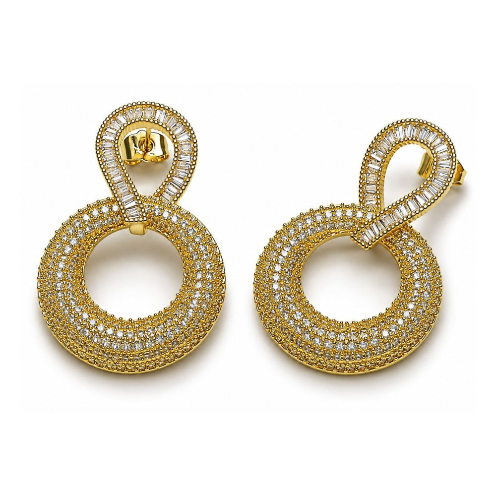 Oro Laminado Stud Earring, Gold Filled Style Baguette Design, Polished, Golden Finish