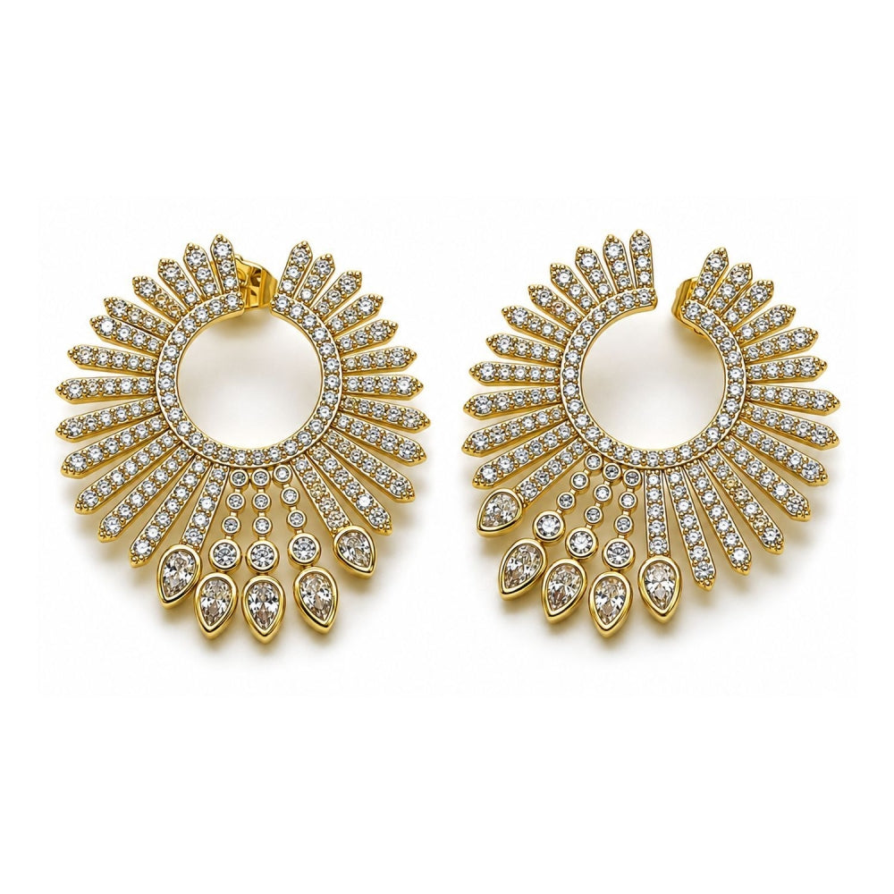 Oro Laminado Stud Earring, Gold Filled Style with White Cubic Zirconia, Polished, Golden Finish