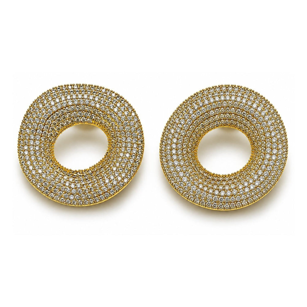 Oro Laminado Stud Earring, Gold Filled Style with White Cubic Zirconia, Polished, Golden Finish