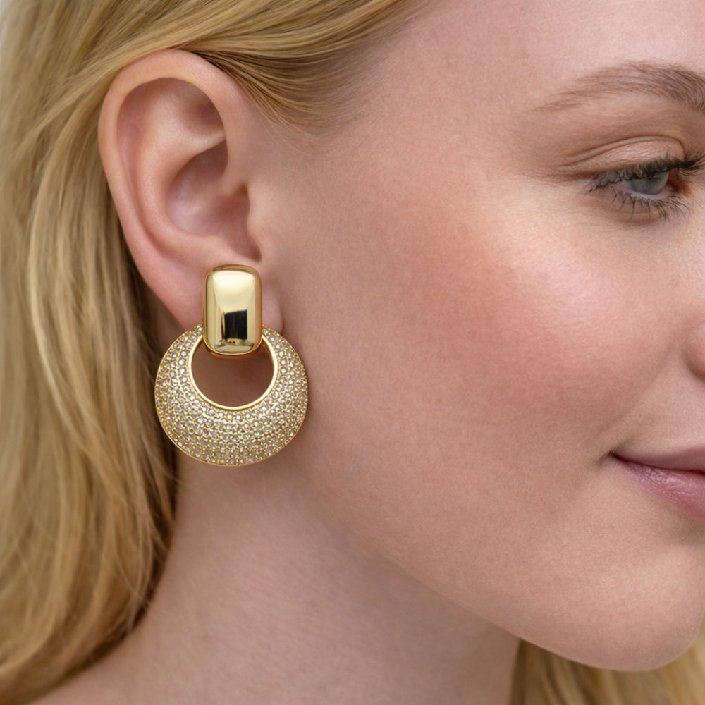 Oro Laminado Dangle Earring, Gold Filled Style with White Cubic Zirconia, Polished, Golden Finish