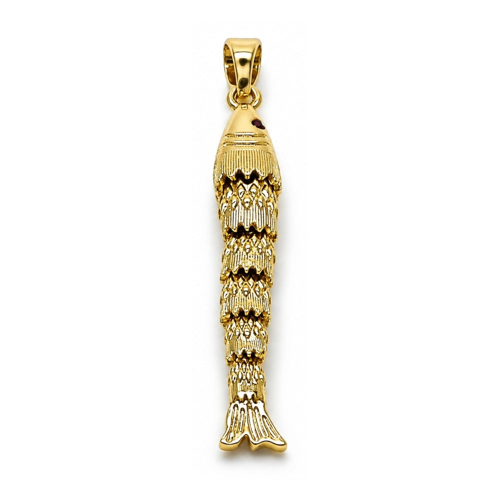 Oro Laminado Fancy Pendant, Gold Filled Style Fish Design, with Ruby Cubic Zirconia, Polished, Golden Finish