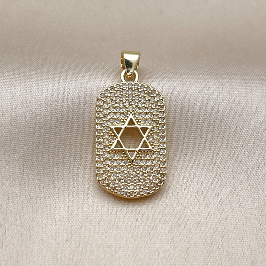 Oro Laminado Religious Pendant, Gold Filled Style Star of David and Judaica Design, with White Micro Pave, Polished, Golden Finish