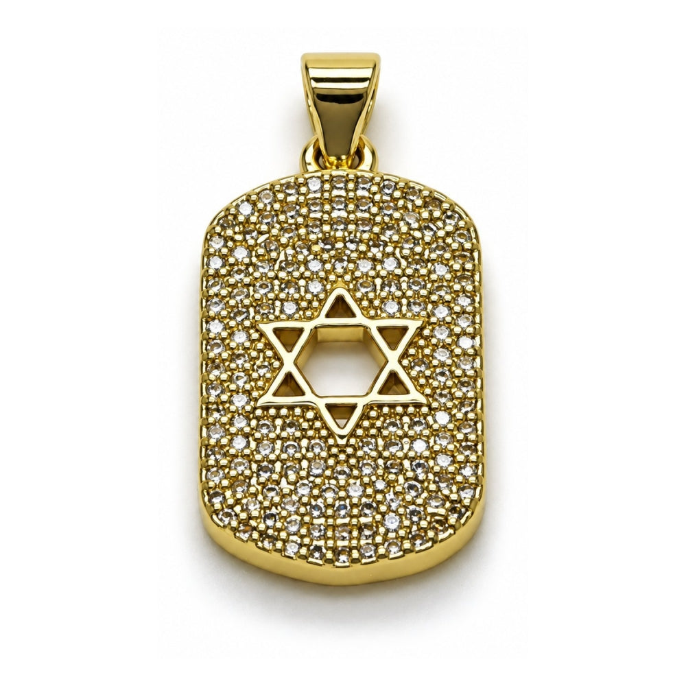 Oro Laminado Religious Pendant, Gold Filled Style Star of David and Judaica Design, with White Micro Pave, Polished, Golden Finish