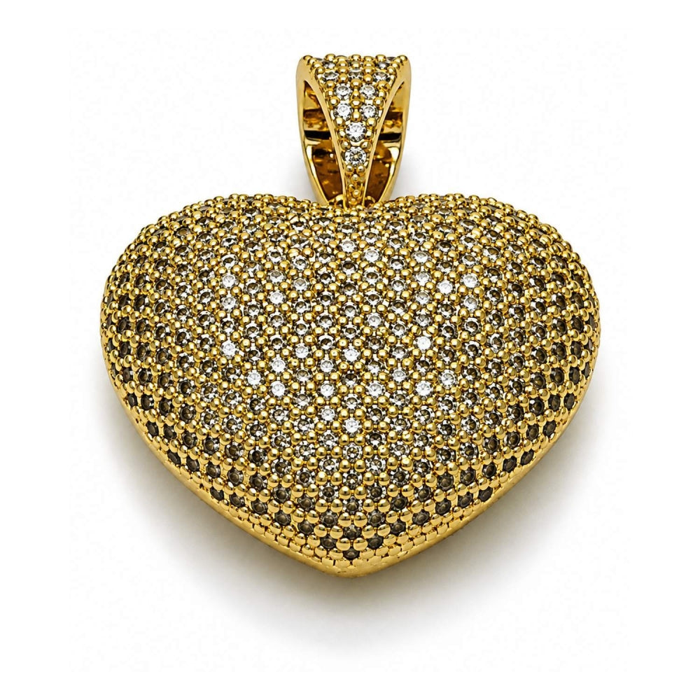 Oro Laminado Fancy Pendant, Gold Filled Style Heart and Hollow Design, with White Micro Pave, Polished, Golden Finish