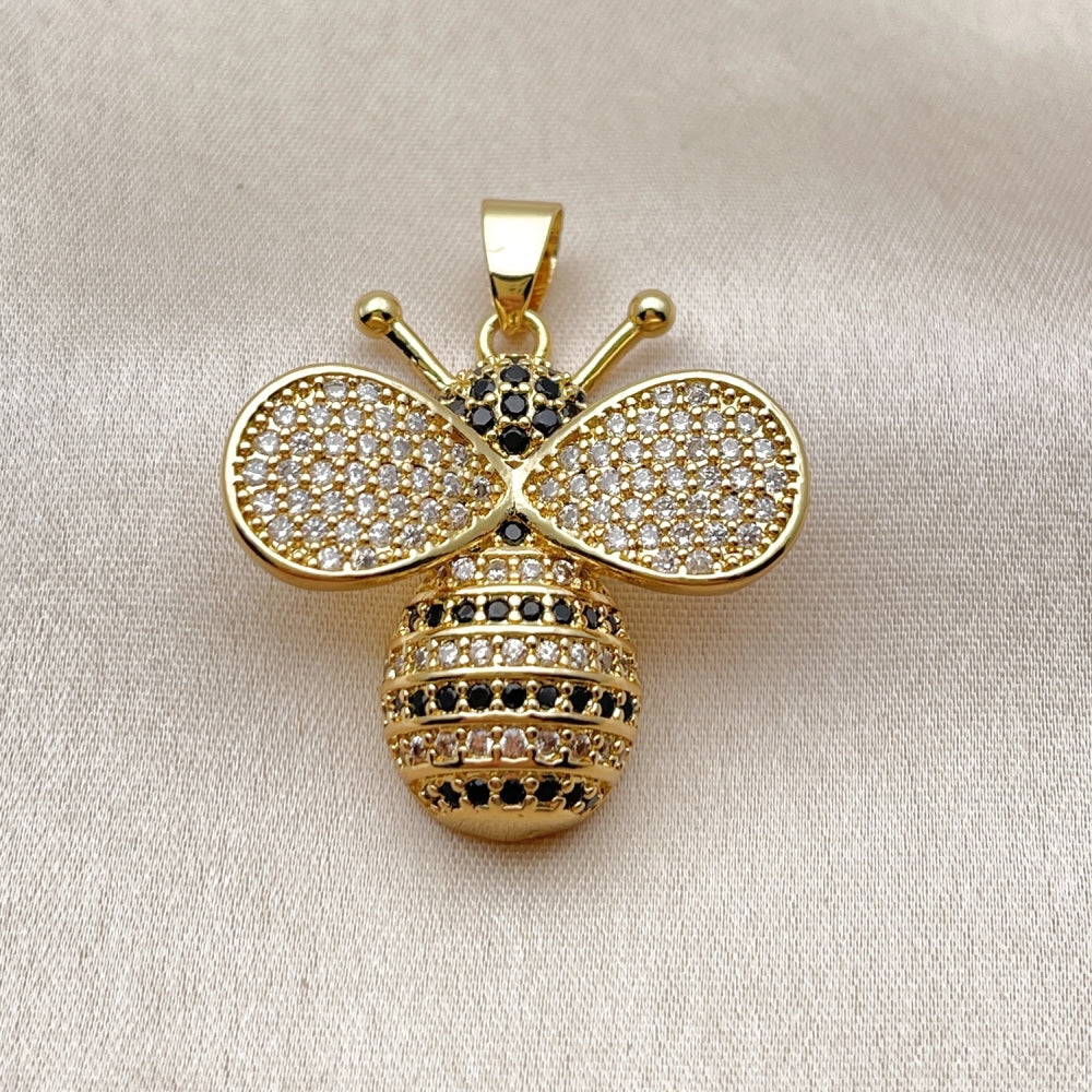 Oro Laminado Fancy Pendant, Gold Filled Style Bee Design, with White and Black Cubic Zirconia, Polished, Golden Finish