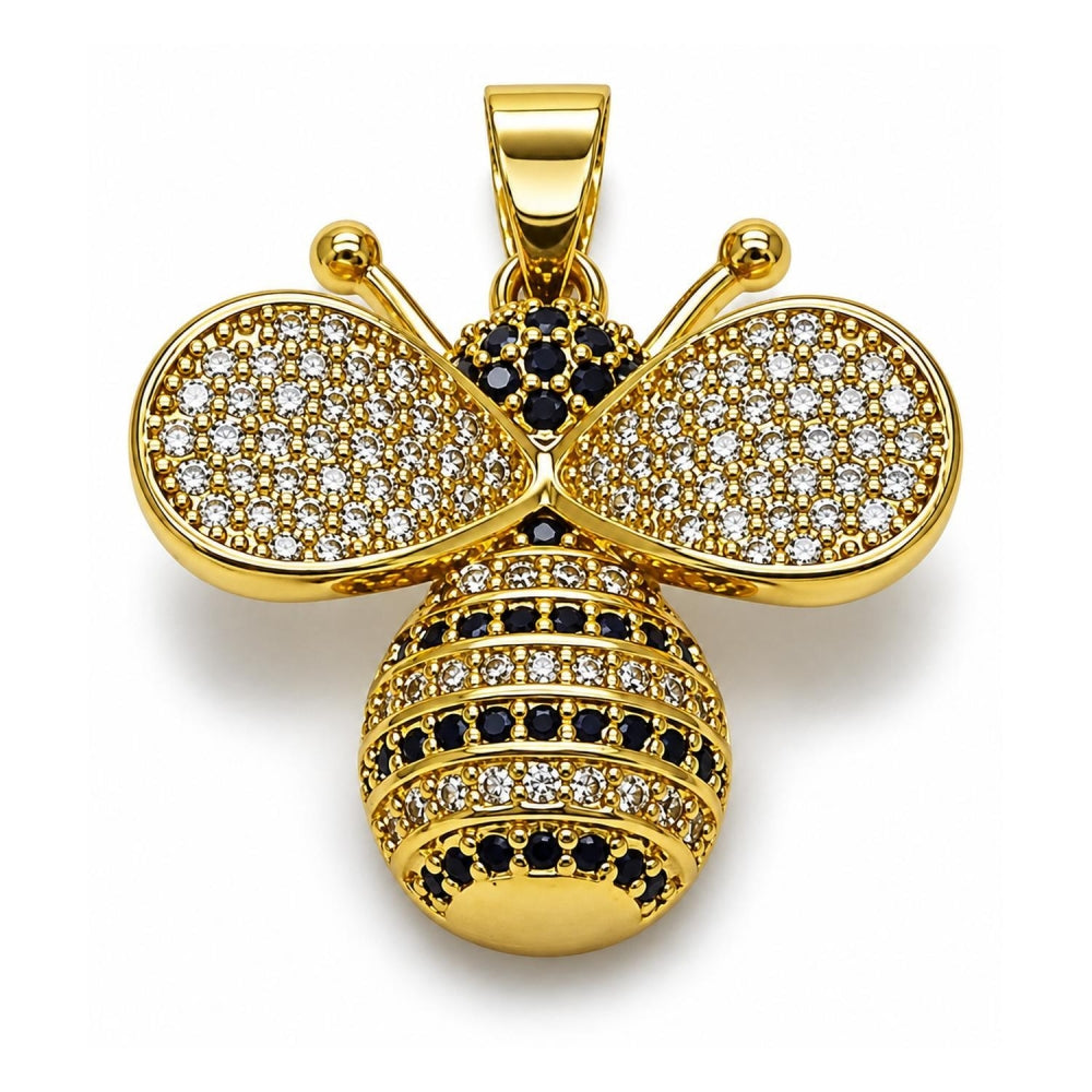 Oro Laminado Fancy Pendant, Gold Filled Style Bee Design, with White and Black Cubic Zirconia, Polished, Golden Finish