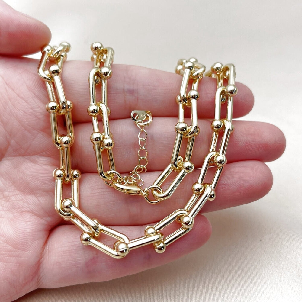 Oro Laminado Necklace and Bracelet, Gold Filled Style Polished, Golden Finish